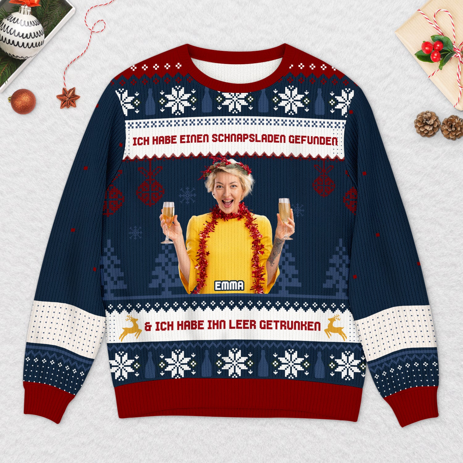 5798WGE2 ich habe einen schnapsladen gefunden personalisierter weihnachtspullover alkohol herren mit foto 5798WKZCB