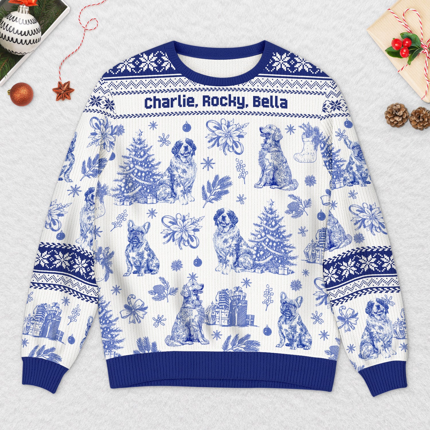 5799WGE2 hunde toile de jouy weihnachtspullover hund personalisiert_ 5799WTMMC
