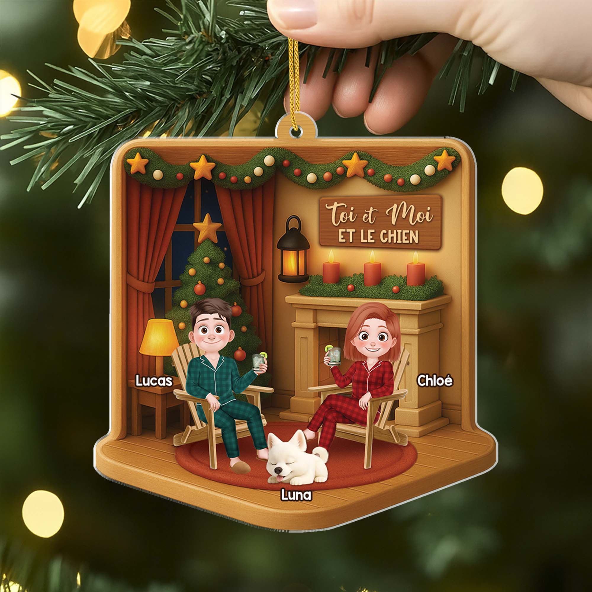 5804OFR2 effet dimpression 3d ornement noel acrylique personnalise juste toi moi et le chien 5804okqqc
