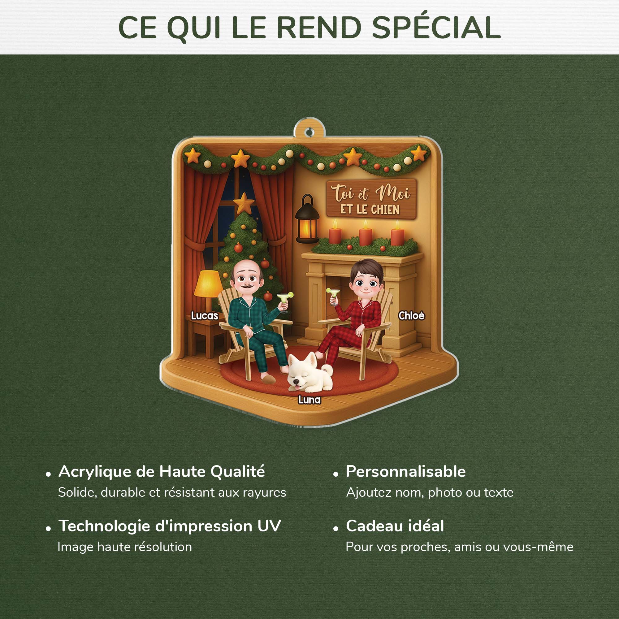 5804OFR4 effet dimpression 3d ornement noel acrylique personnalise juste toi moi et le chien 5804okqqc