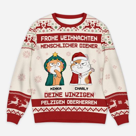 5819WGE1 frohe weihnachten menschlicher diener weihnachtspullover katze personalisiert_ 5819W6ZZD