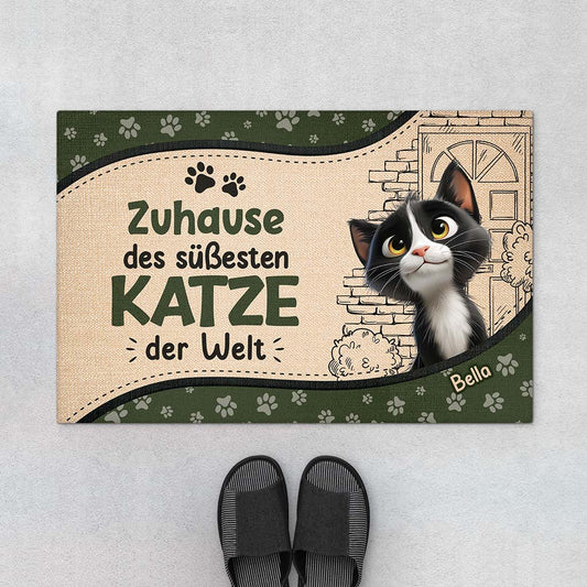 5872DGE2 zuhause der sussesten katzen der welt fussmatte katzen personalisiert 5872D8LZD_2