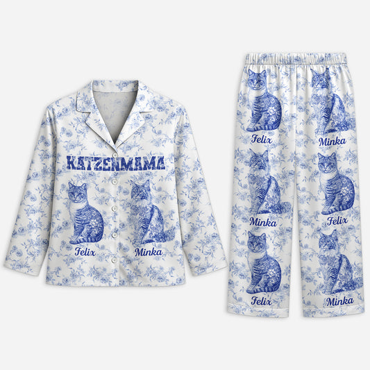 5970VGE1 katzenmama toile de jouy personalisierte pyjama_s katze 5970VKMTD
