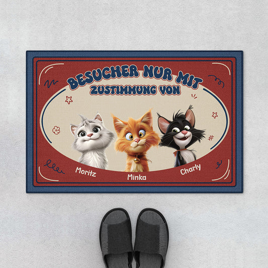 5981DGE1 besucher nur mit genehmigung der katze cartoon fussmatte katzen personalisiert 5981D8TZD