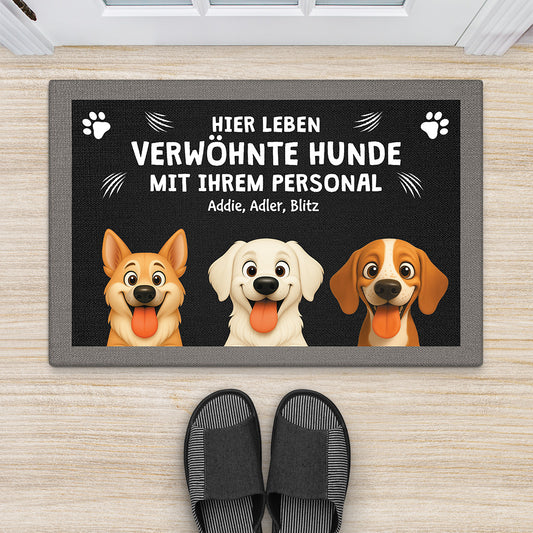 6047DGE2 hier leben verwohnte hunde mit ihrem personal fussmatte personalisiert hund_ 6047DTL5C
