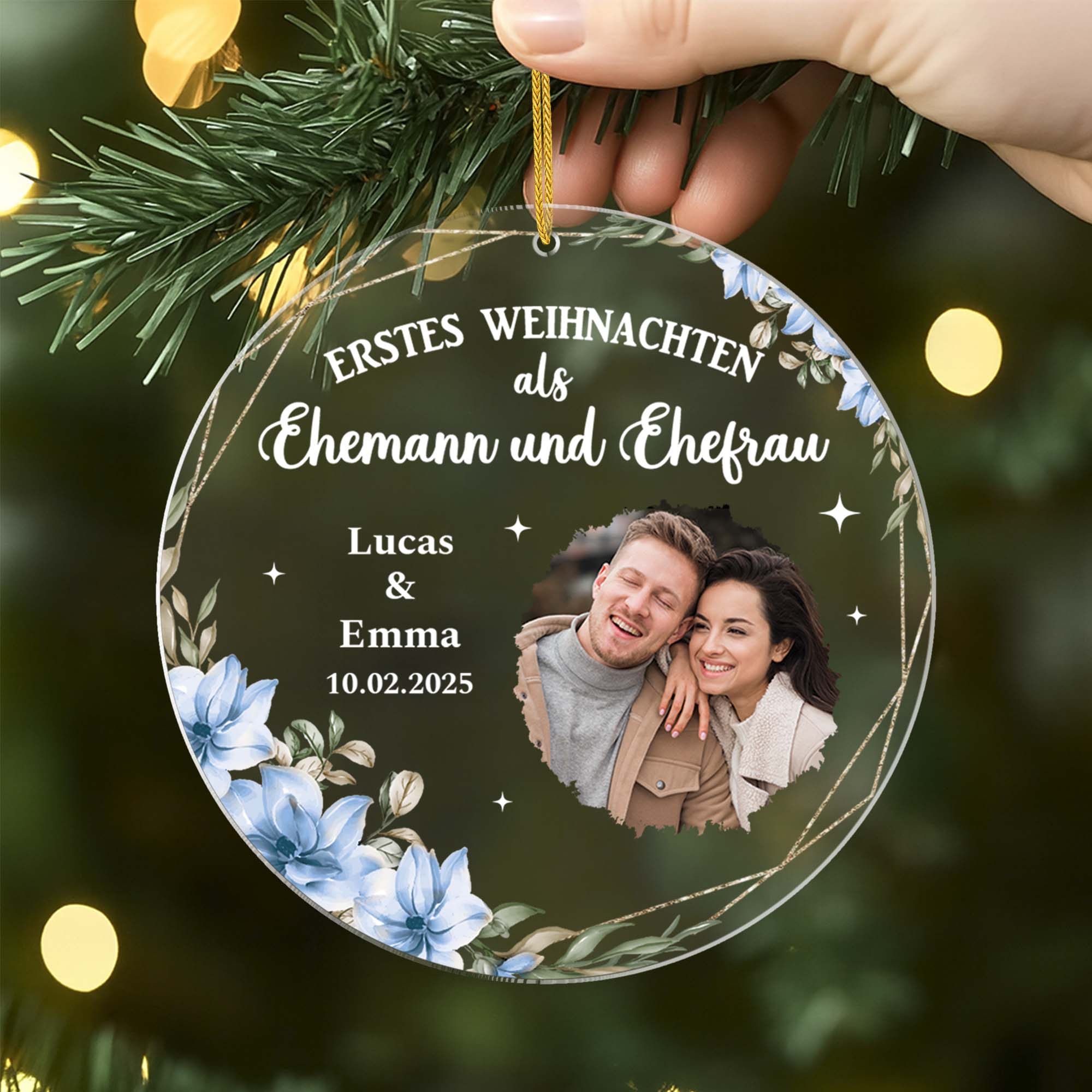 6066OGE2 erstes weihnachten als ehepaar acryl weihnachtsschmuck personalisiert_ mit foto hochzeit 6066OKT5G