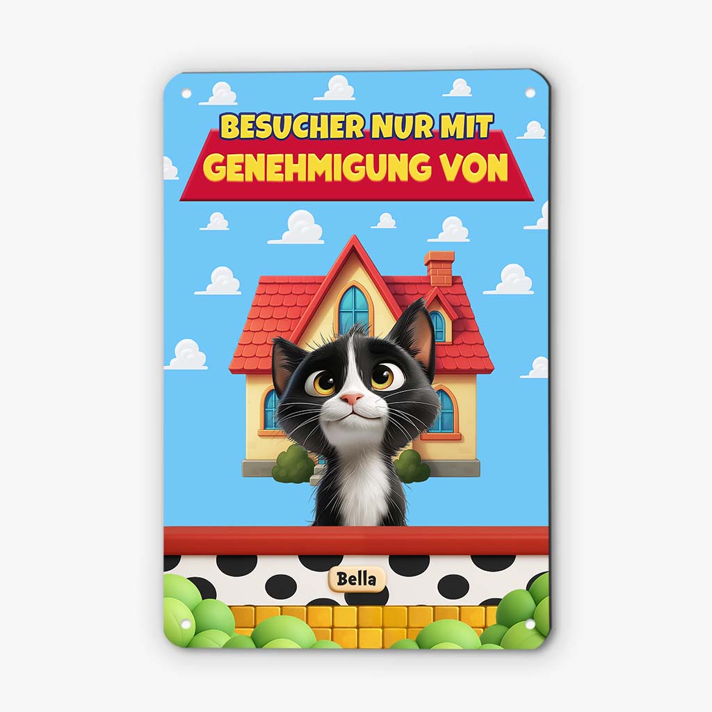 6126EGE2 besucher nur mit genehmigung von lustiges turschild katze personalisiert_ 6126EKMZD