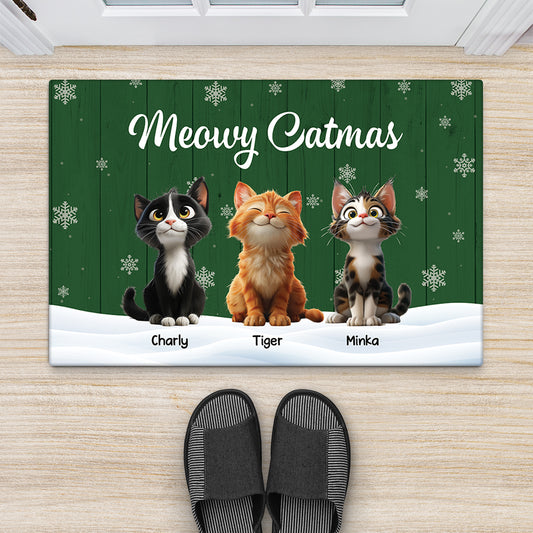 6155DGE2 frohe weihnachten fussmatte katzen personalisiert 6155DTTND