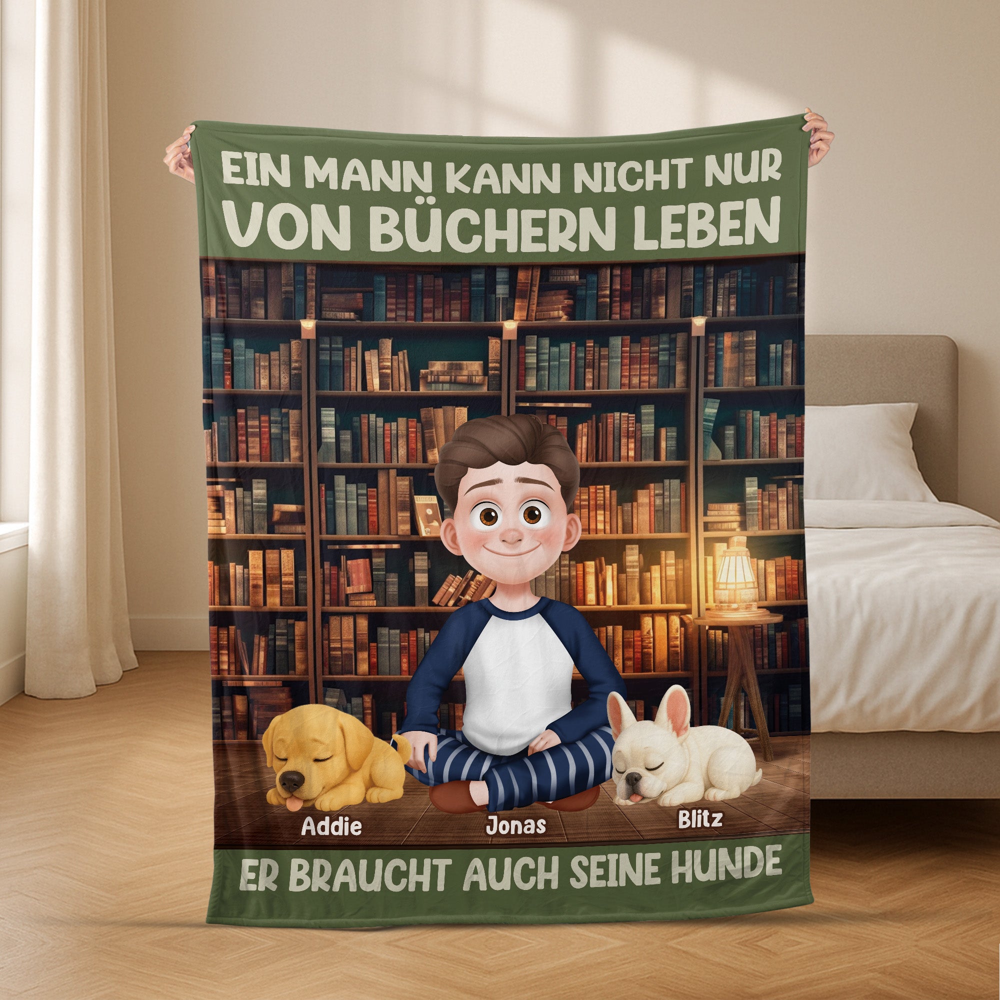6239BGE2 die frau der mann braucht bucher und hunde kuscheldecke personalisiert_ 6239B8LZC