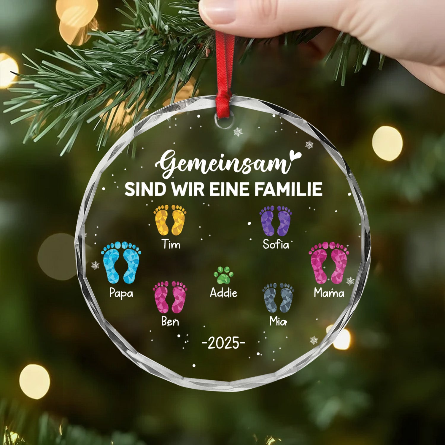 6243OGE2 gemeinsam sind wir eine familie fussabdruck personalisierter christbaumschmuck familie_ glas 6243O8QQI