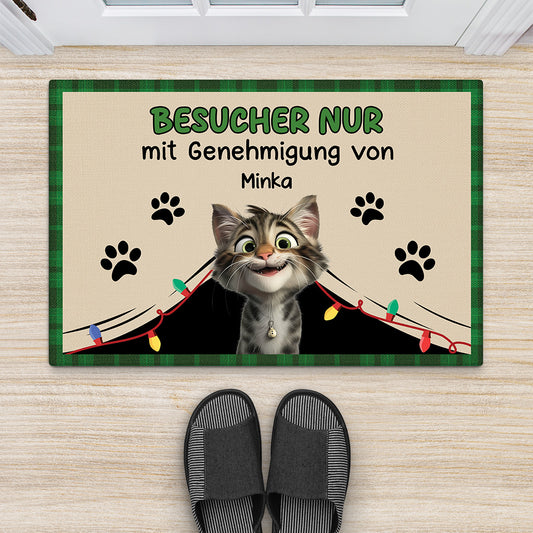 6248DGE1 besucher nur mit genehmigung von lustiges turschild katze personalisiert_ weihnachten 6248DKLND_2