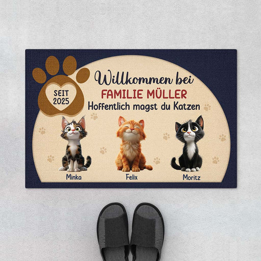 6299DGE1 herzlich willkommen hoffentlich magst du katzen fussmatte katzen personalisiert 6299DTMZD