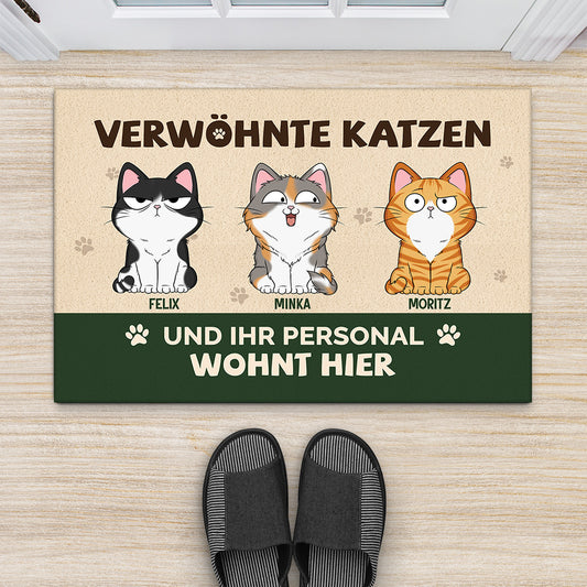 6314DGE2 hier wohnen verwohnte katzen mit personal fussmatte katzen personalisiert 6314DTQ5D