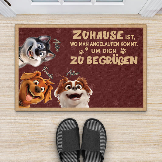 6440DGE2 zuhause ist wo man angelaufen kommt um dich zu begrussen fussmatte personalisiert hund_ 6440D3TZC