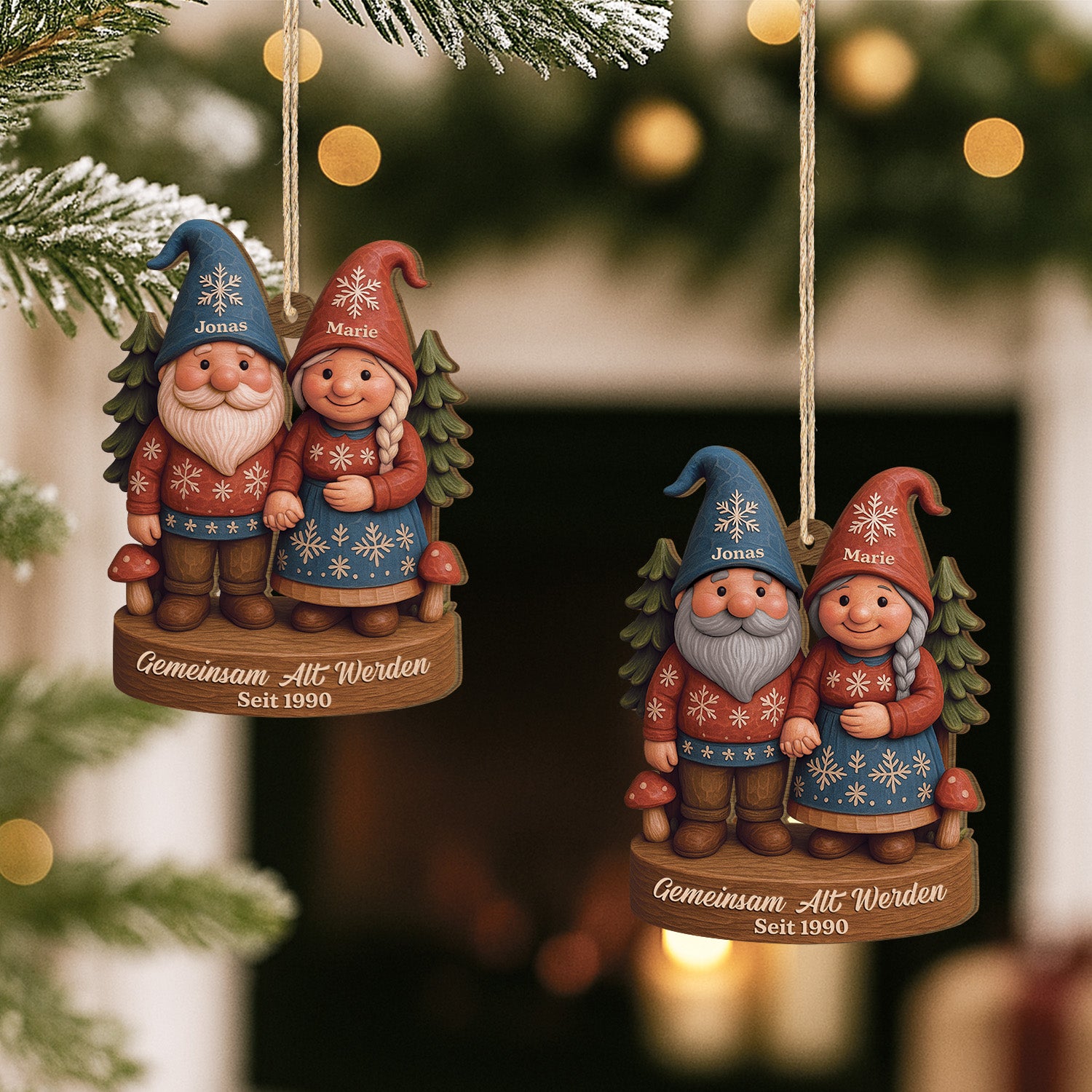 6647OGE1 3d druck effekt gemeinsam alt werden personalisierte 1 schicht holz ornamente weihnachten gnom paare 6647OKLMG_2
