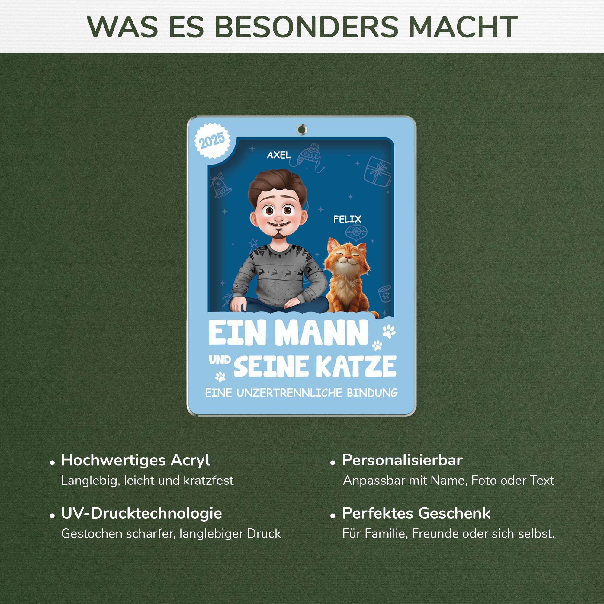 6669OGE4 3d druck effekt ein mann und seine katze acryl weihnachtsschmuck personalisiert 6669OKZAD