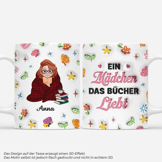 6696MGE1 3d druck effekt einfach ein madchen das bucher liebt personalisierte tasse fur leseratten 6696M3PTA