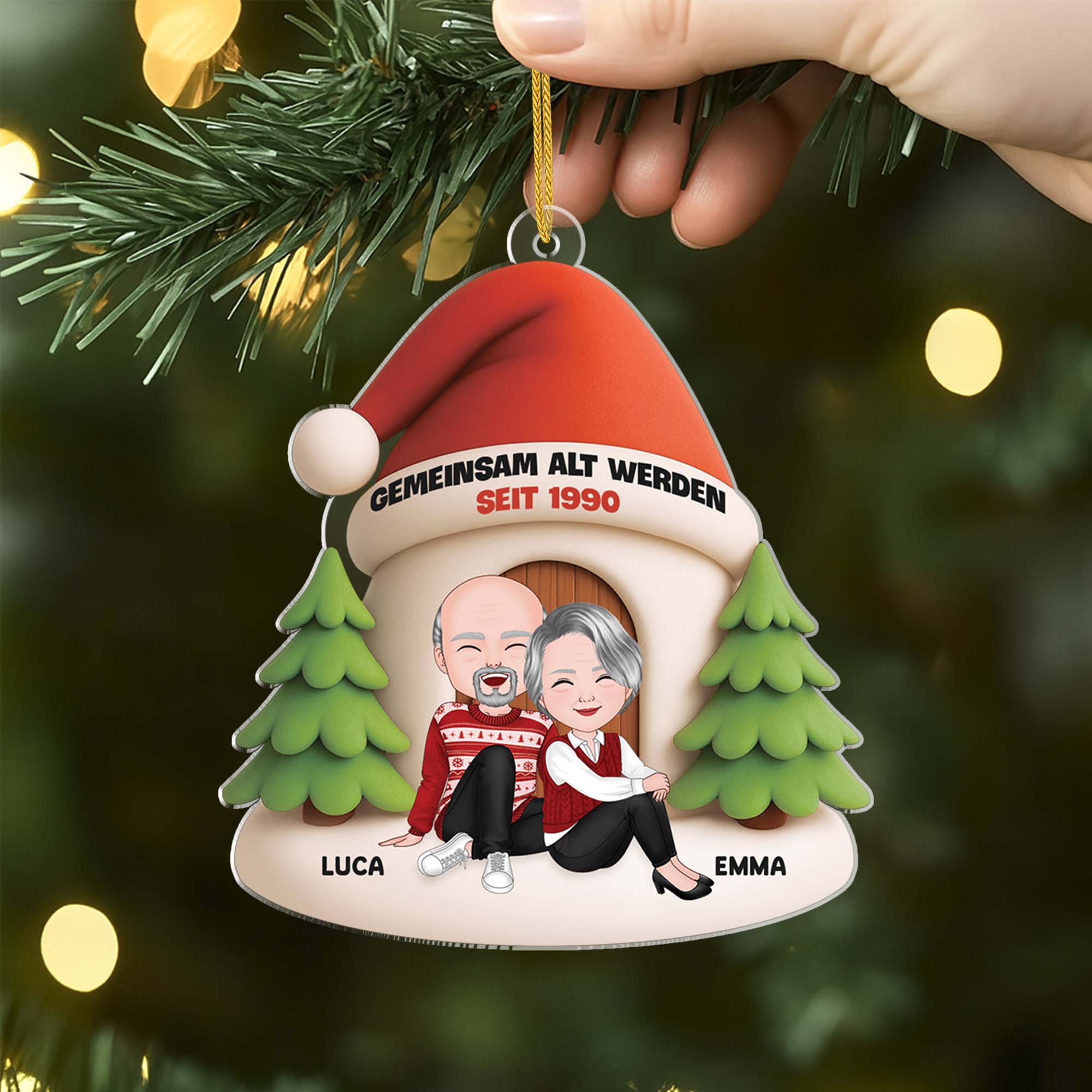 6705RGE2 3d druck effekt gemeinsam alt werden seit acryl weihnachtsschmuck personalisiert paar weihnachtsmutze 6705RKM5G