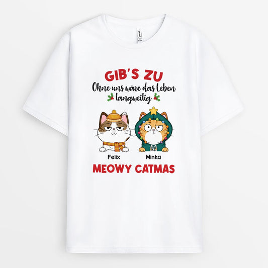 6721AGE1 ohne mich ware weihnachten langweilig katzen t shirt personalisiert 6721AKPWD