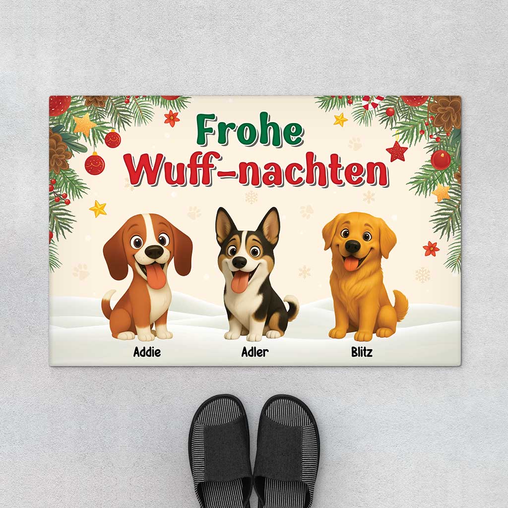 6923DGE1 frohe wuff nachten weihnachts fussmatte personalisiert hund_ 6923D86WC