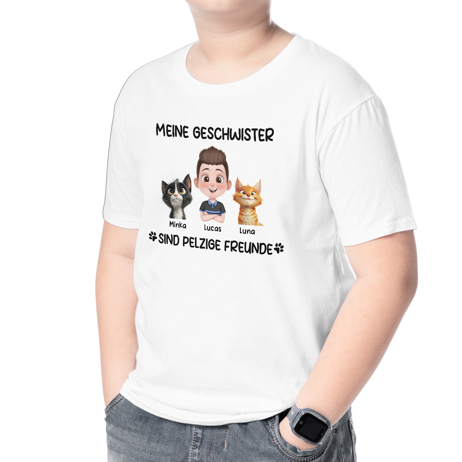 6961AGE2 meine geschwister sind pelzige freunde katzen t shirt personalisiert kinder 6961A3XCD
