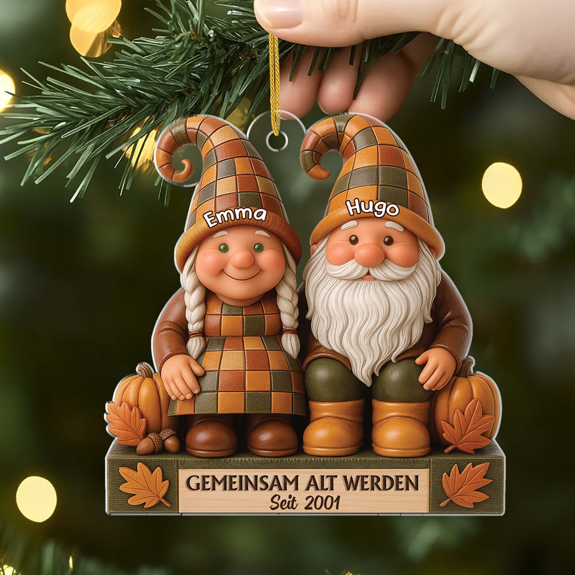 7017OGE2 3d druck effekt gemeinsam alt werden acryl weihnachtsschmuck personalisiert paar gnom braun 7017O3P5G