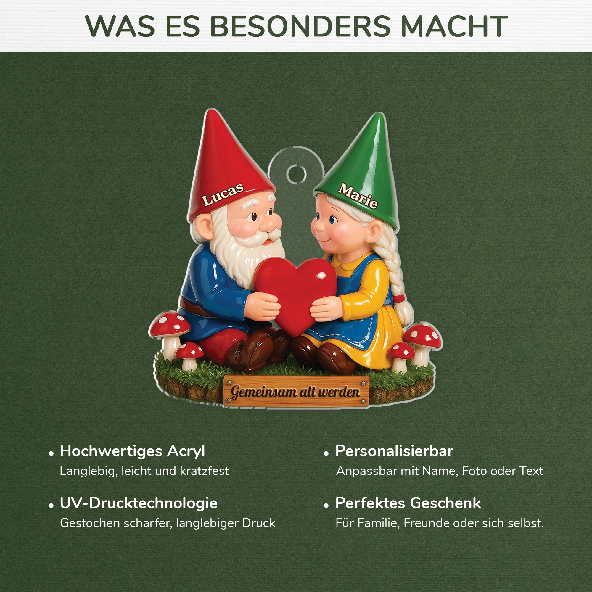 7032OGE4 3d druck effekt gemeinsam alt werden acryl weihnachtsschmuck personalisiert paar gnom grun rot 7032O3Q5G