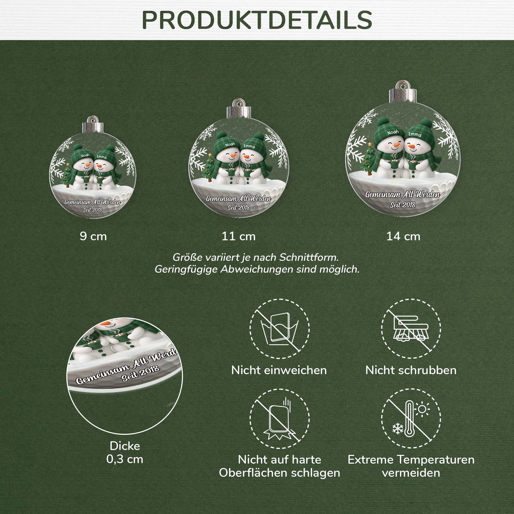 7136OGE3 3d druck effekt gemeinsam alt werden seit acryl weihnachtsschmuck personalisiert paare gruner schneemann 7136O8Q5G