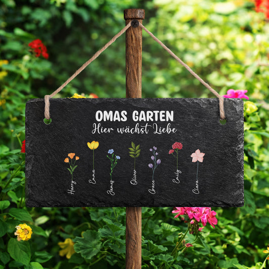 7379AGE2 mamas garten hier wachst liebe personalisiertes geschenk  uv druck schiefer gartenschild mamaoma 7379ae6q5a