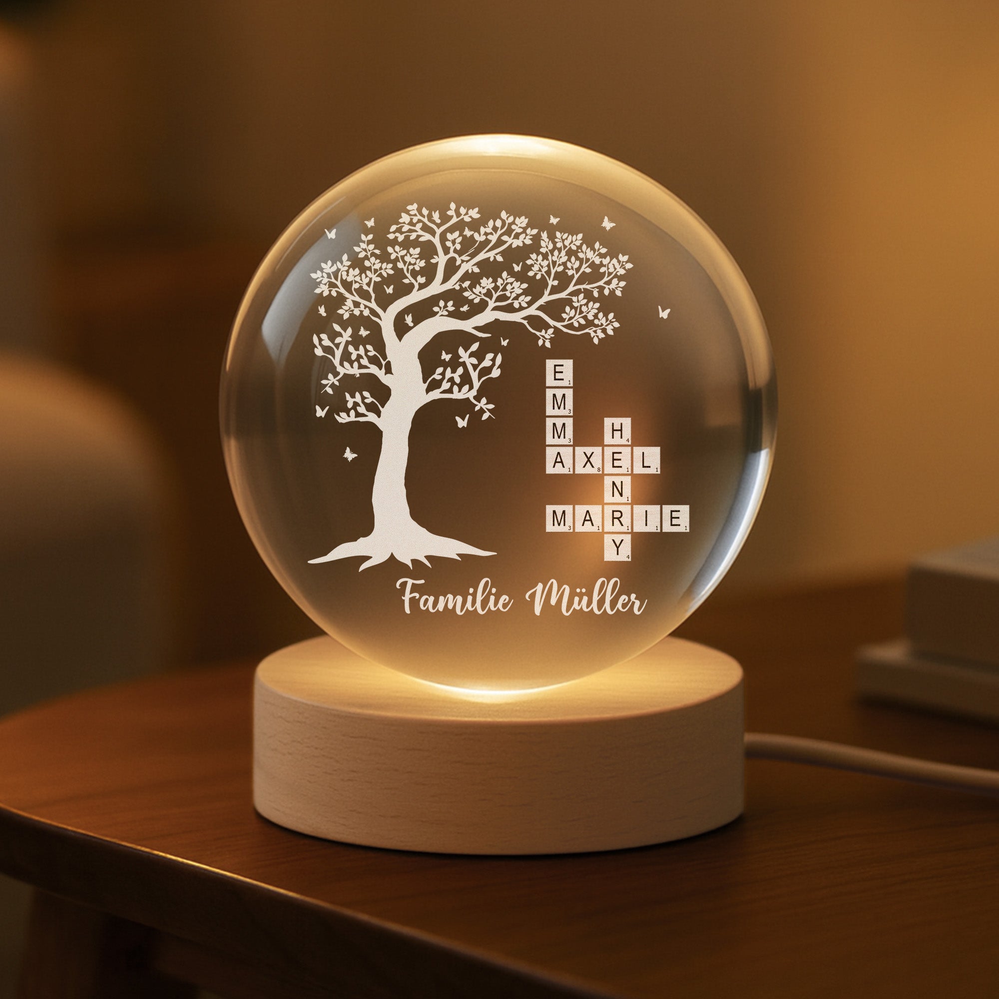 7518LGE2 die familie baum kristallkugel kreuzwortratsel personalisiert 7518L3QAI