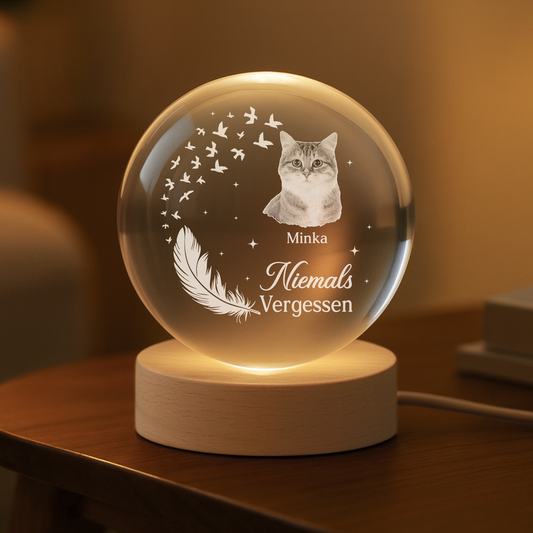 7644LGE1 niemals vergessen personalisierte trauergeschenke  kristallkugel foto hundkatze 7644l3ftd