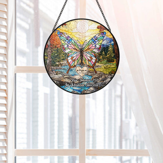 7687UGE2 in liebevoller erinnerung schmetterlinge personalisierte trauergeschenke  buntglas sonnenfanger papamama 7687utpca