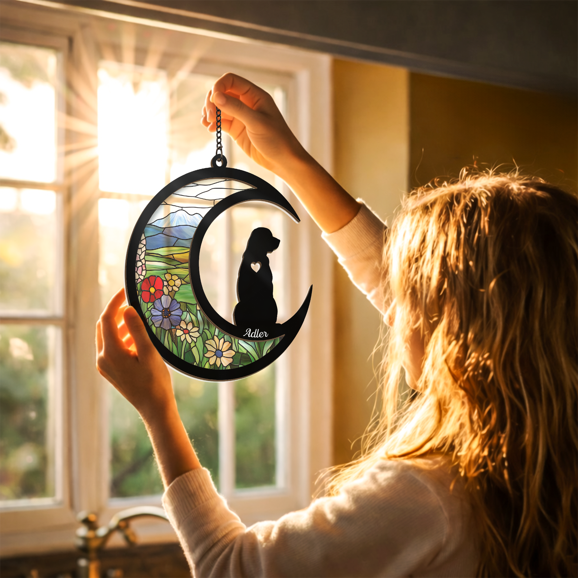 7701UGE2 katze schattenbild  blumen personalisierte geschenke katze  acryl sonnenfanger 7701u6hcd