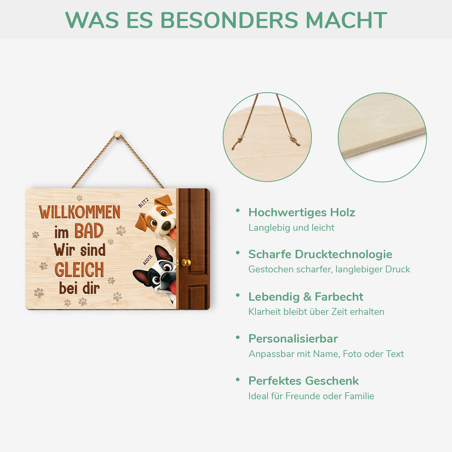 7735QGE4 willkommen im bad wir sind gleich bei dir holzschild personalisiert_ hund 7735qtrac