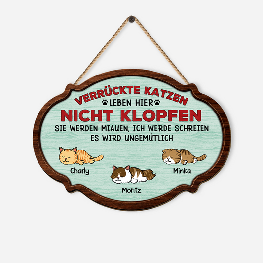 7772QGE1 verruckte katzen leben hier nicht klopfen personalisierte geschenke katze  holzschild 7772q6chc