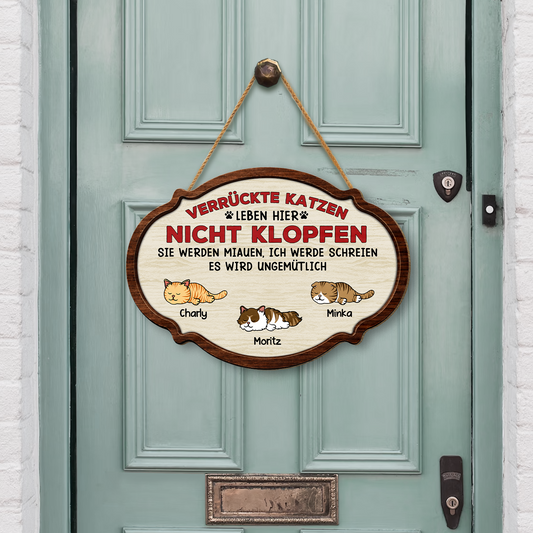 7772QGE2 verruckte katzen leben hier nicht klopfen personalisierte geschenke katze  holzschild 7772q6chc