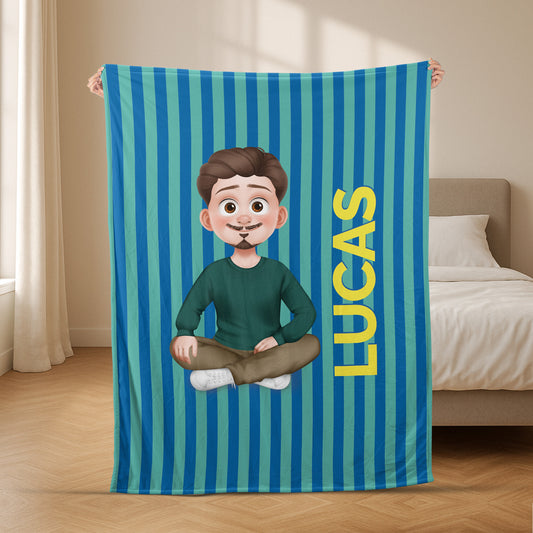 7814BGE2 fraumann cartoon mit namen personalisiertes geschenk  gestreifte kuscheldecke 7814bcqca