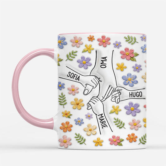 7821MGE1 3d druck effekt hand in hand blumen pastel personalisiertes geschenk  omamama tasse 7821mcvca