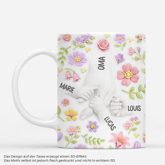 7867MGE1 3d druck effekt hand in hand personalisiertes geschenk  oma  mama tasse knete blumen 7867mshna