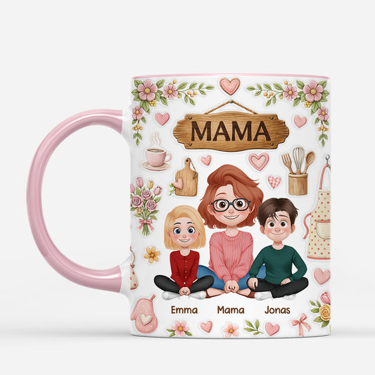 7949MGE1 3d druck effekt mama  kinder cartoon personalisiertes geschenk  omamama tasse 7949m3yna