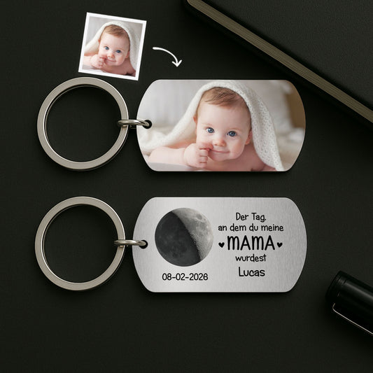 8217JGE1 der tag an dem du unser papa wurdest personalisierte geschenke foto  aluminium schlusselanhanger papa mama mondphase 8217j8vab_2