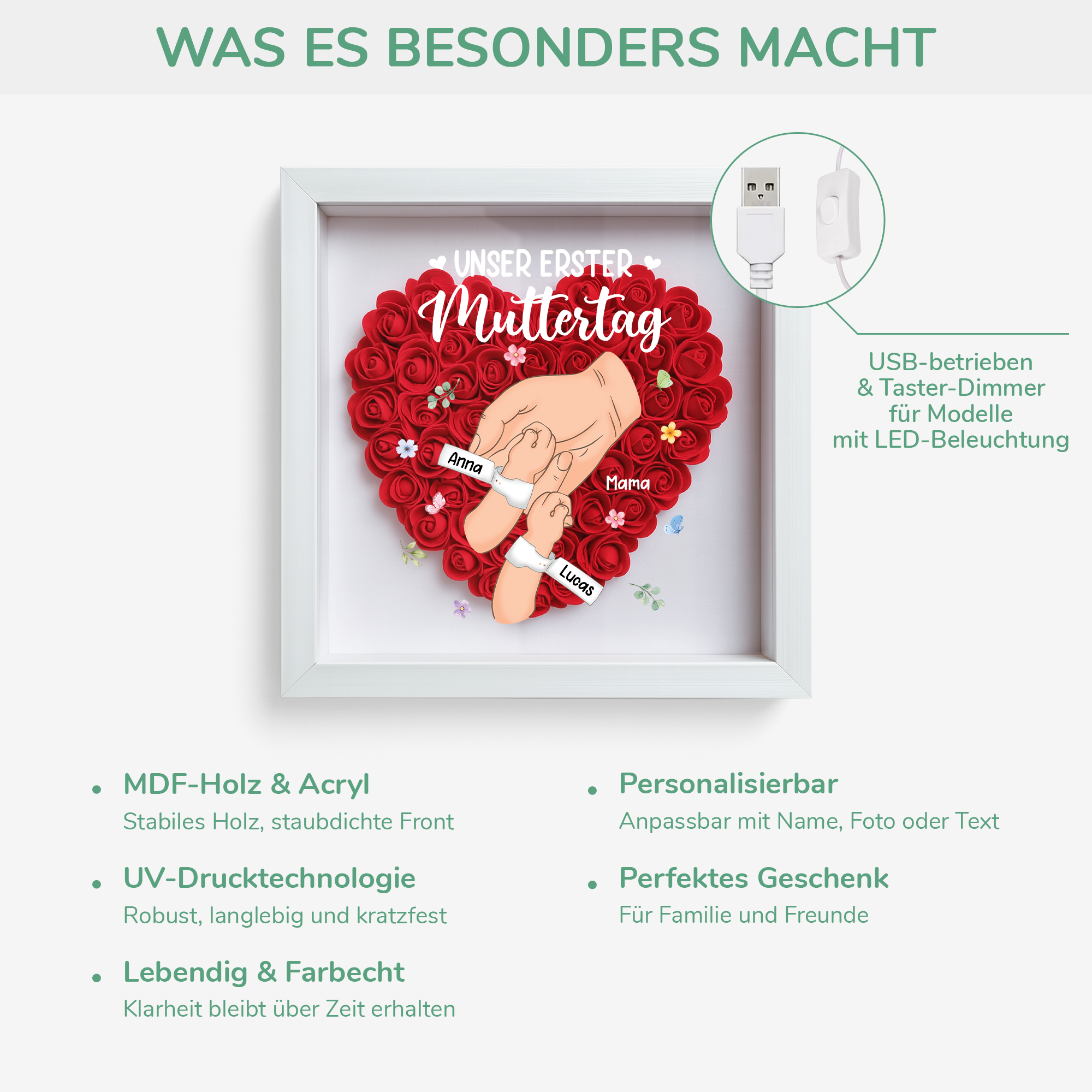 8308OGE4 unser erster muttertag vatertag personalisiertes geschenk  blumen 3d bilderrahmen mama papa 8308otewa