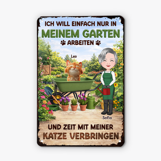8343EGE2 garten arbeiten und zeit mit meinen katzen verbringen personalisierte geschenke katze  turschild 8343eskzd