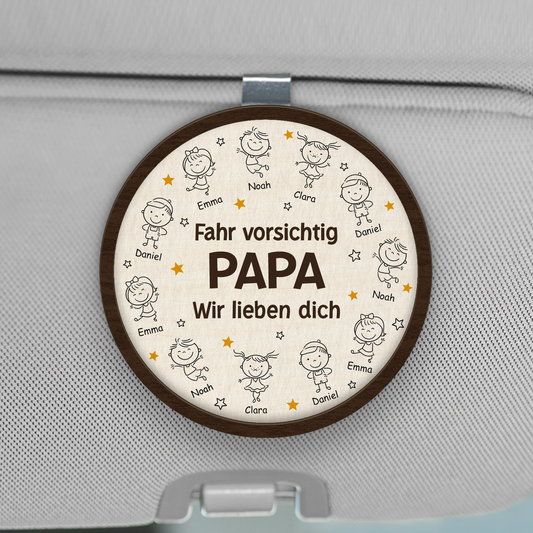 8414GGE1 fahr vorsichtig strichmannchen personalisiertes geschenk  auto visier clip papa mama 8414g8ymb