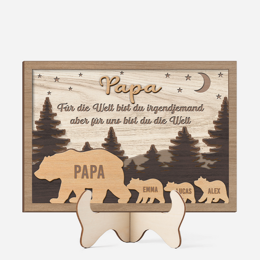 8423QGE1 fur die welt bist du ein papa fur uns bist du die welt personalisiertes geschenk  holzaufsteller papa mama bar 8423qcc1b