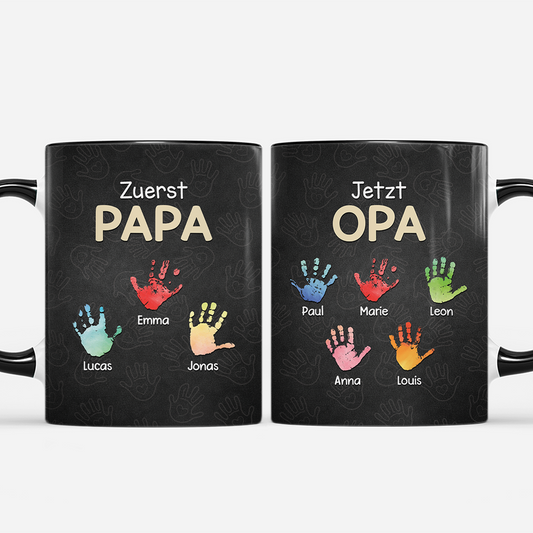 8456MGE1 zuerst papa jetzt opa bunte handabdrucke personalisiertes geschenk  tasse 8456mtktb