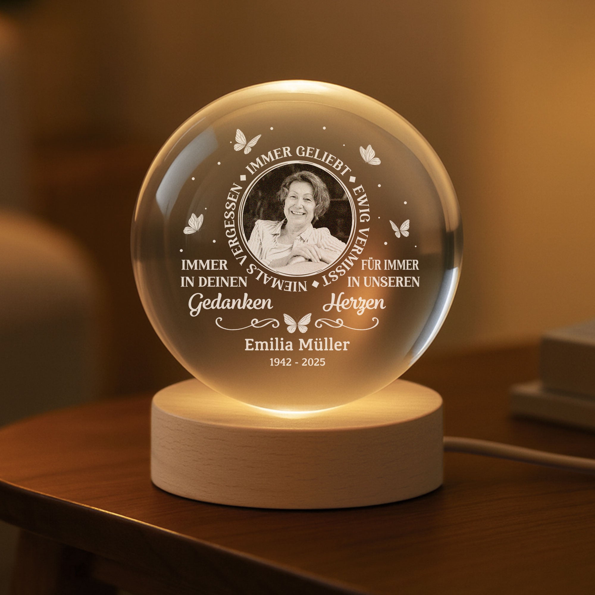 8529LGE2 immer geliebt personalisierte trauergeschenke  kristallkugel foto mama papa 8529lcqlb