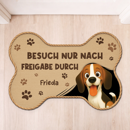 8546AGE1 besuch nur nach freigabe durch personalisiertes hunde geschenk  fussmatte_ unregelmassige form 8546ad8ezc