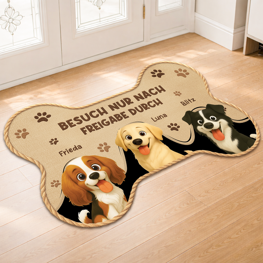 8546AGE2 besuch nur nach freigabe durch personalisiertes hunde geschenk  fussmatte_ unregelmassige form 8546ad8ezc