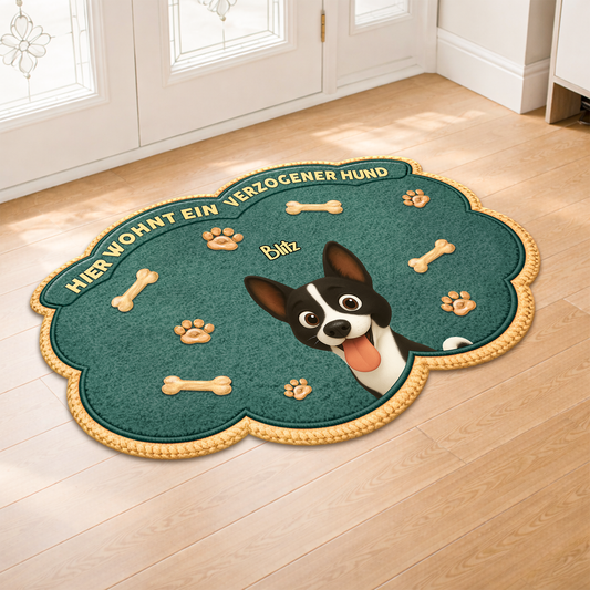 8558AGE1 hier wohnen verzogene hunde personalisiertes hunde geschenk  fussmatte unregelmassige form 8558adavrc_2